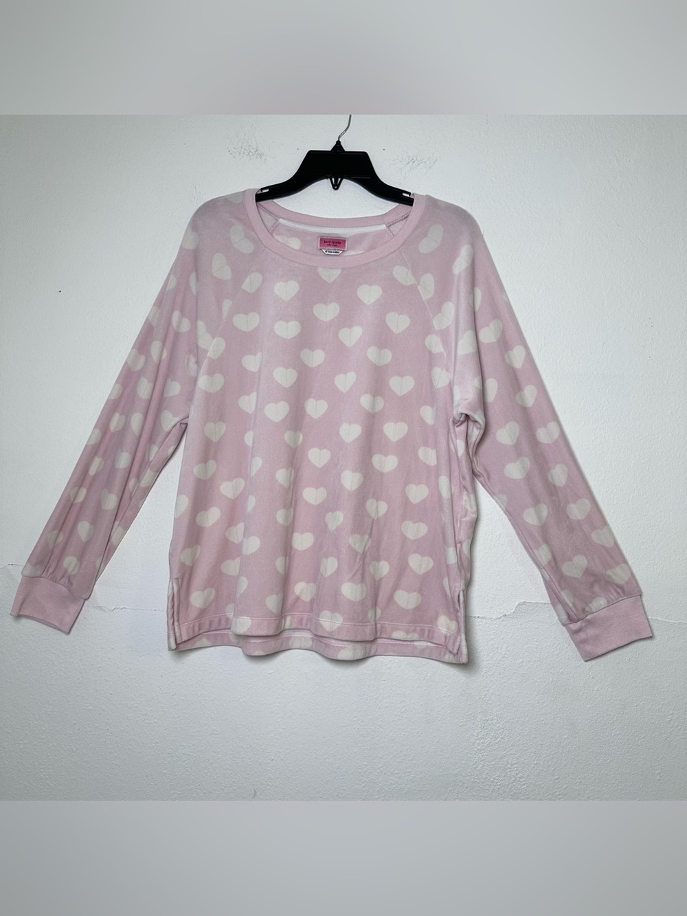 kate spade New York Light Pink Heart-Print Long-Sleeve Pajama Top in Size XL - Picture 2 of 11